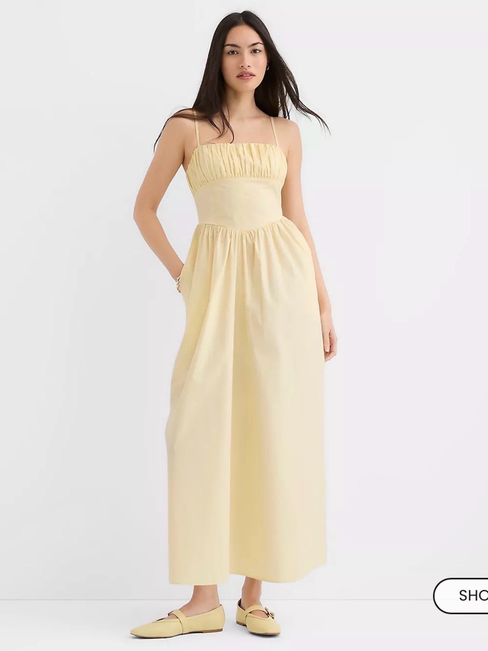 LOFT Pale Yellow Smocked Square-Neck Maxi Dress